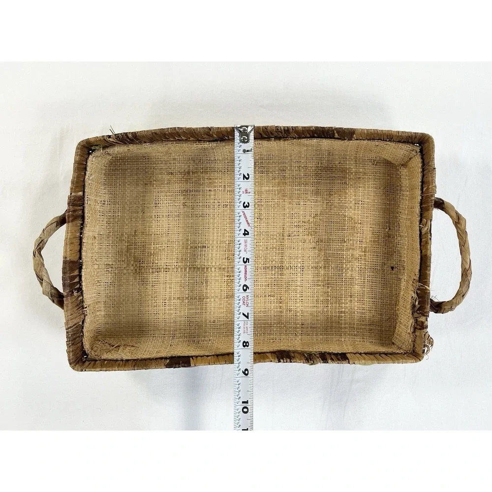 Vintage 70s Raffia Casserole Carrier Basket 3D Fruit Veggie Boho Pyrex Holder